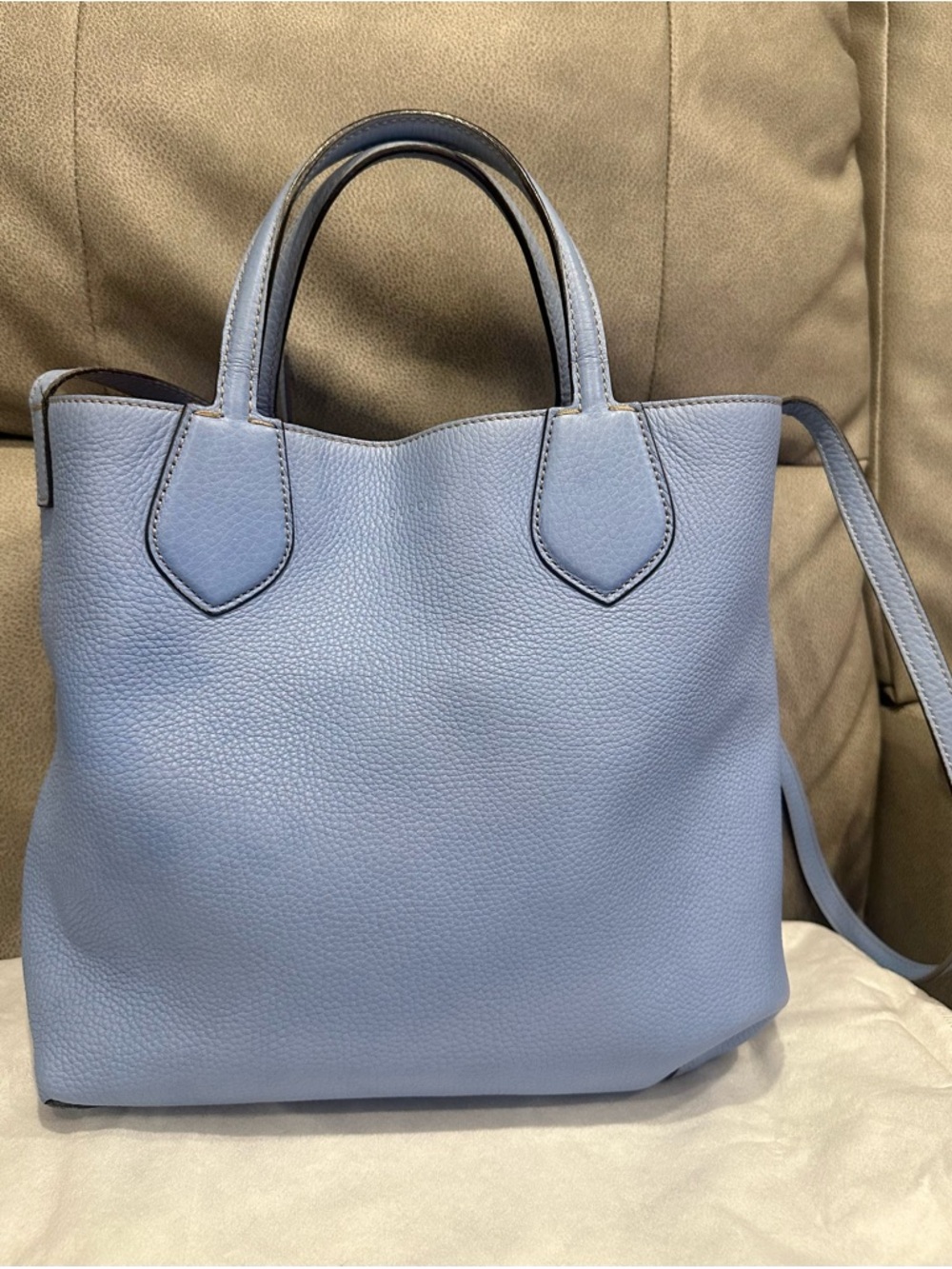 Gucci Beige GG Canvas Tote with Light Blue Leather Trim - Picture 7 of 12